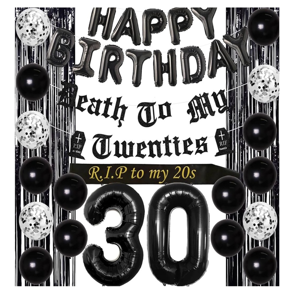 Black Birthday Party Decoration Set, 30th Birthday, RIP to my 20s.